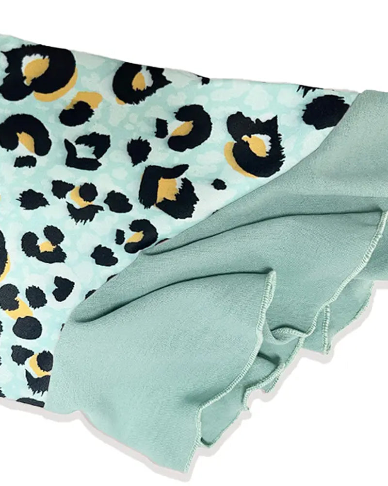Blus Leopard Blommigt Print Rynkad Ärm