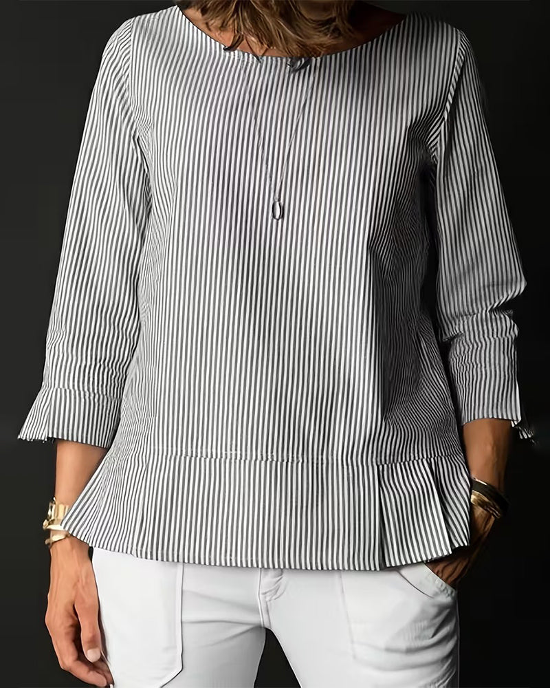 Topp Randig Runde Halsringning