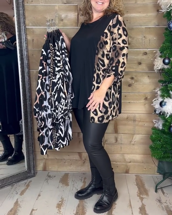 Leopardmönstrat casual topp med rund hals