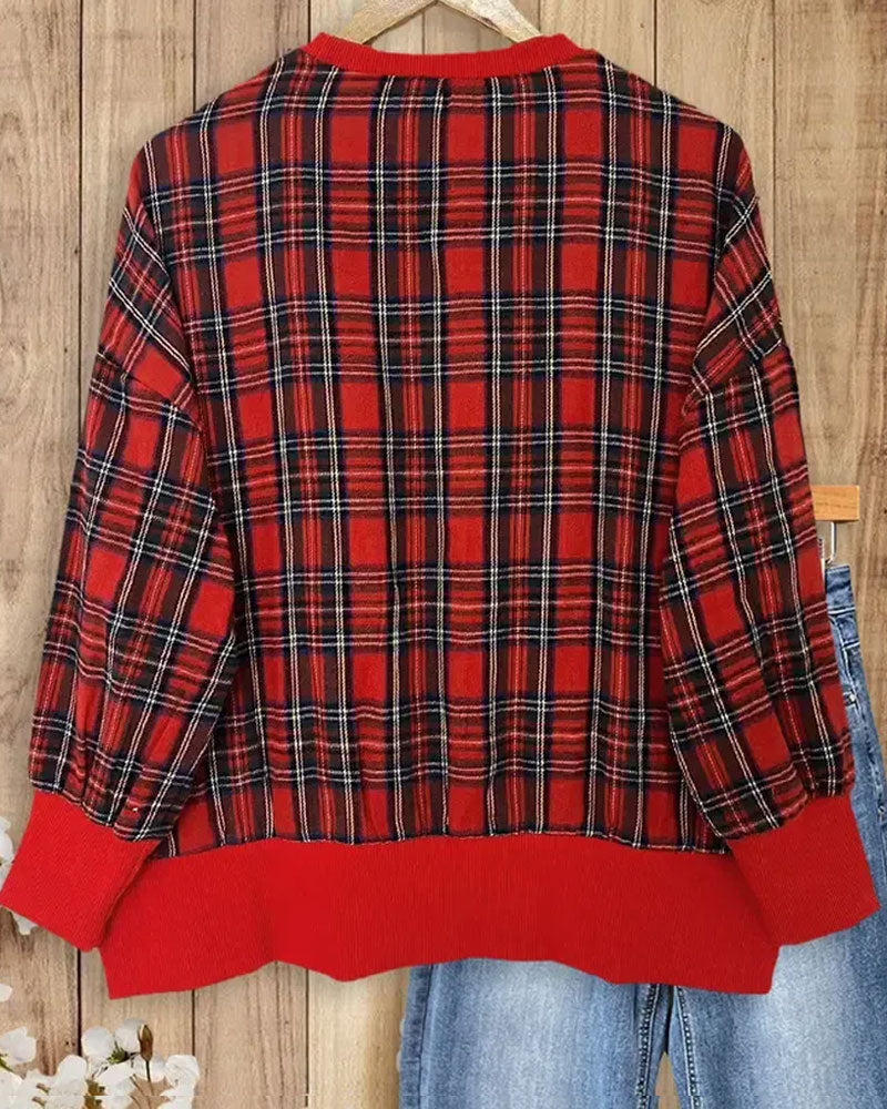 Sweatshirt Rutig Bokstav Rund Hals