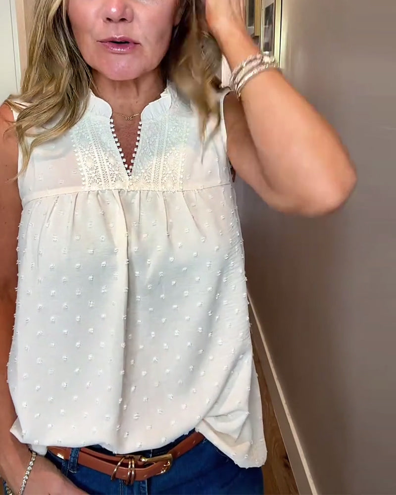 Linne V-Hals Spets Lapptäcke Ärmlös