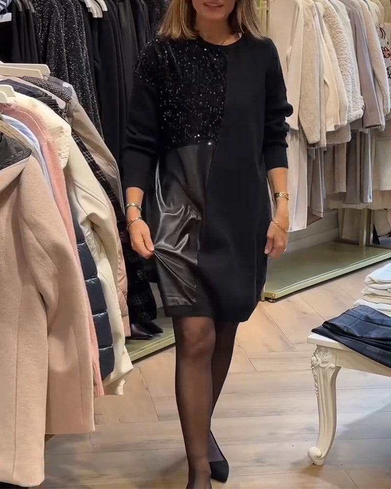 Klänning Pu Läder Fin Glitter Lappverk