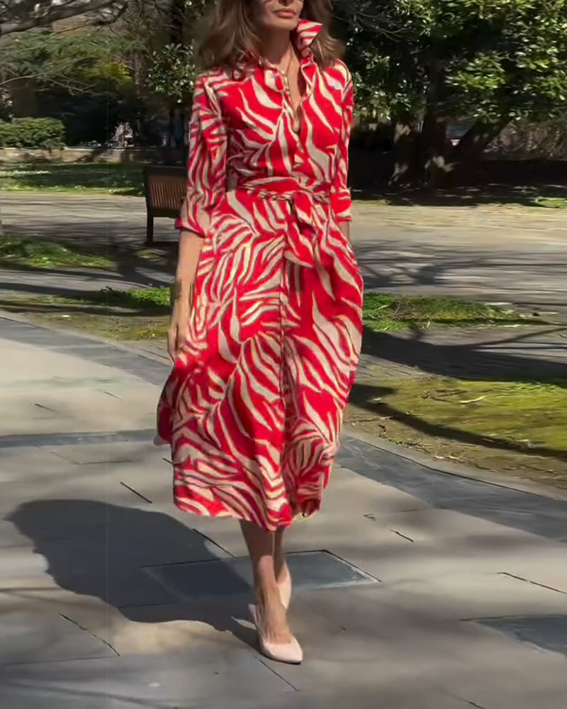 Klänning Zebra Tryck Snörning Skjorta