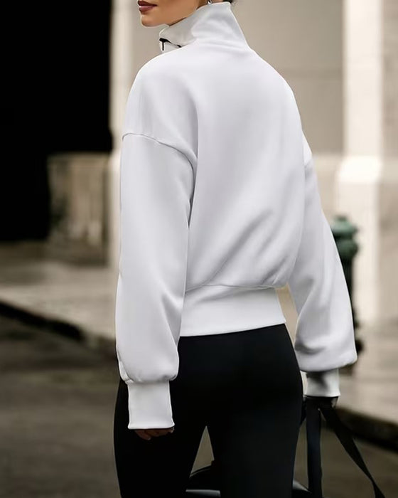 Sweatshirt Mock Neck Dragkedja Drop Axel Avslappnad