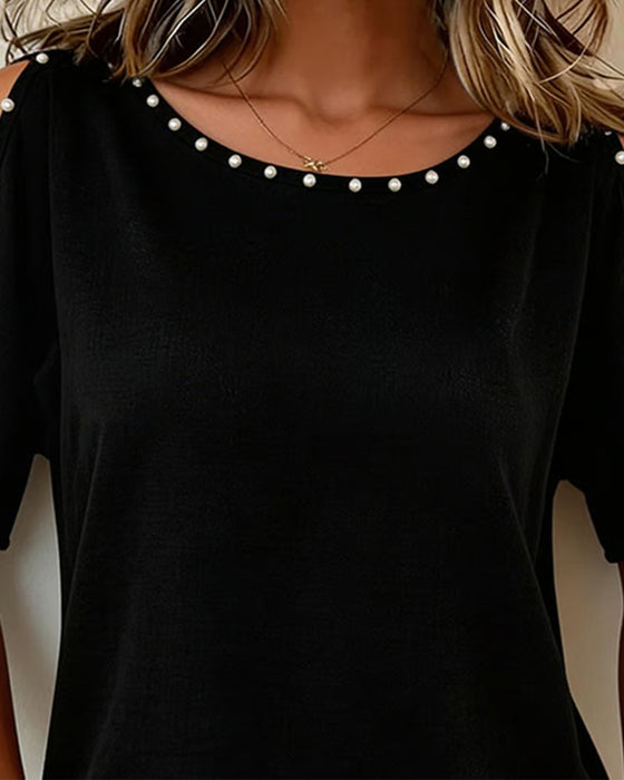 Blus Off-Shoulder Kort Ärm Rund Hals
