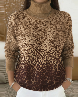 Tröja Leopardprint Casual Hög Hals