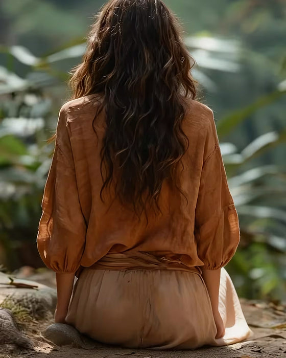 Blus V-Ringning Lättvikts Casual