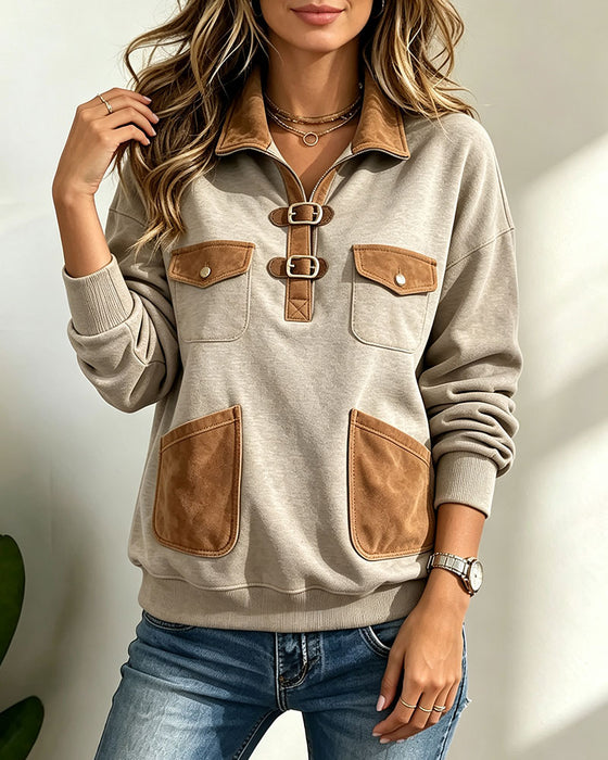 Sweatshirt Mocka Lapptäcke Ficka