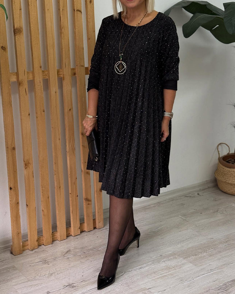 Klänning Rund Halsringning Glimmande Plisserad Mode