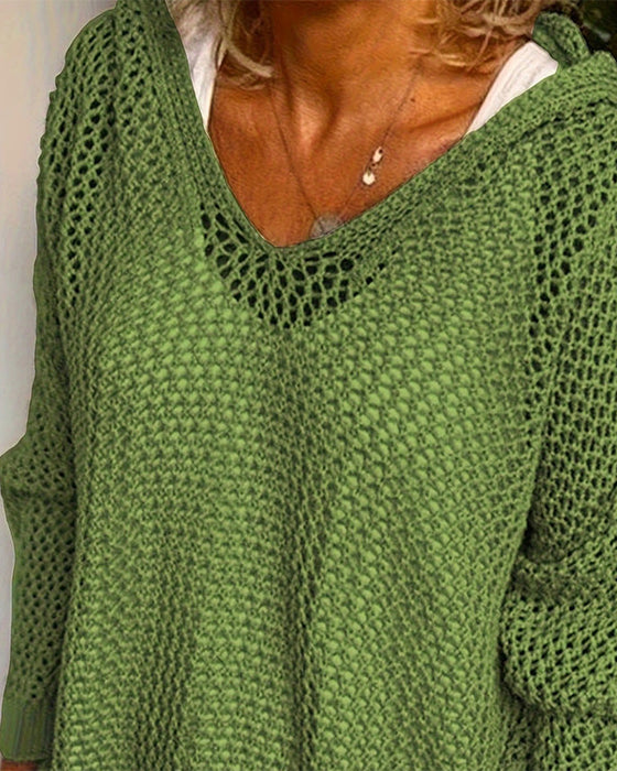 Damtoppar Virkad Hålig Med Huva Långärmad