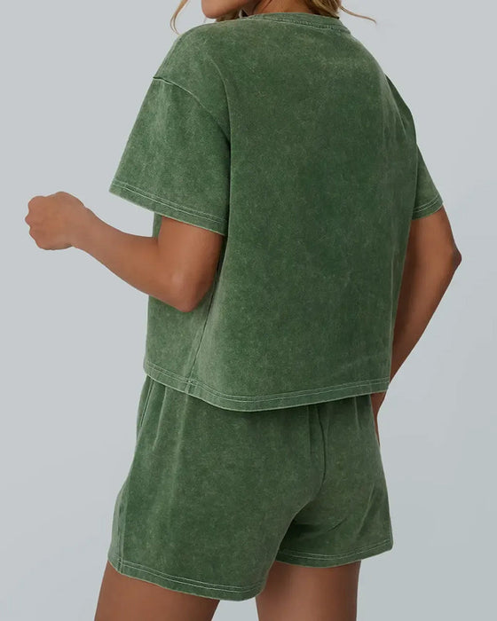 Set Med Tvättad Vintage Rundhalsad Casual