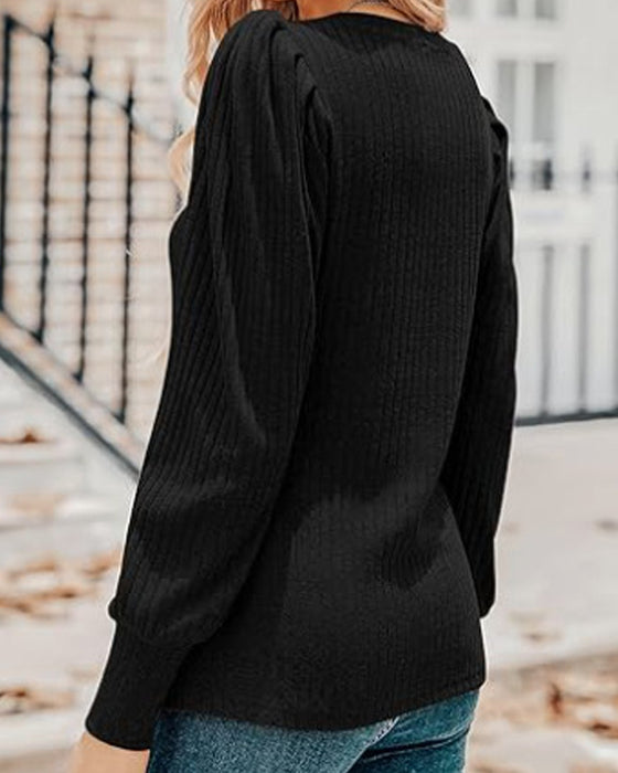 V-ringad enfärgad långärmad topp