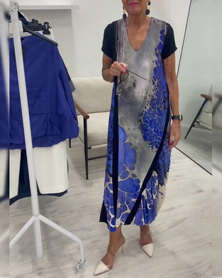 Klänning Bläck Tvätta Tryck Lång