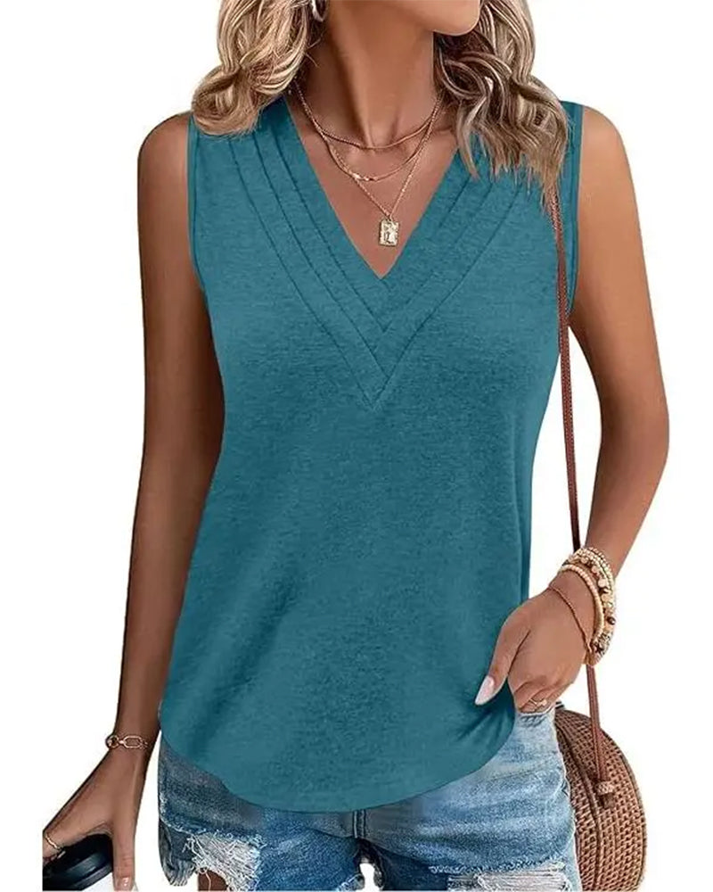 Tank Top Dubbel V-Hals Ärmlös Casual