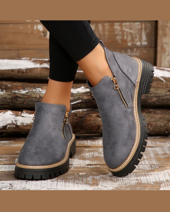 🔥Höst- Och Vintergodisar🔥Damstövlar Med Rund Tå Och Dragkedja I Sidan