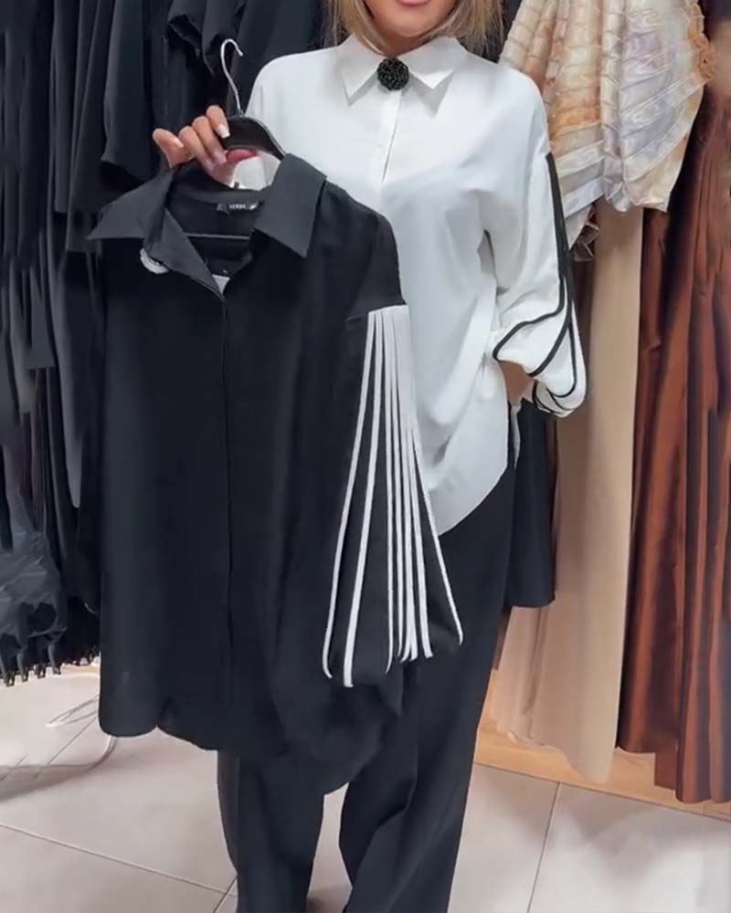Skjorta Kontrast Linje Lång Ärm