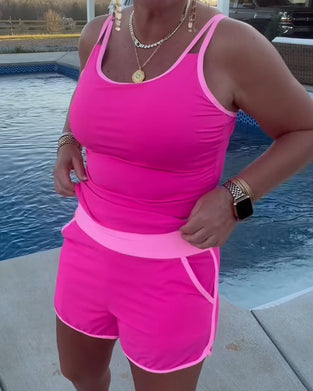 Tankini Med Färgkontrast Kantband Och Detaljer