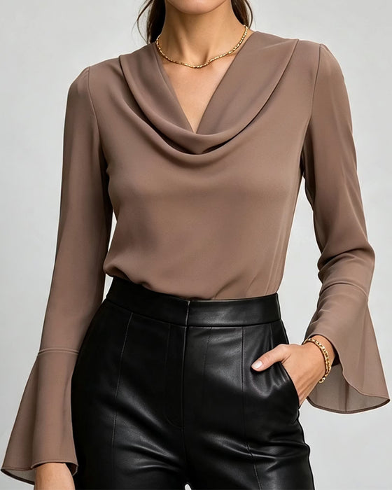 Blus Mock Hals Lång Ärm Solid