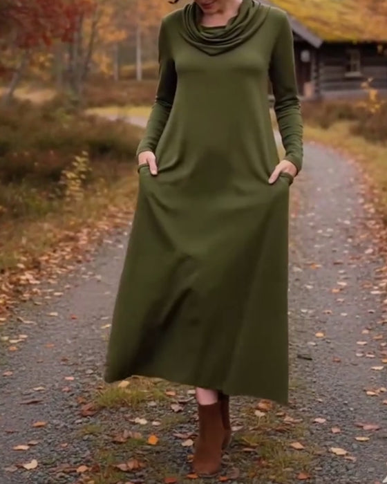 Klänning avslappnad enkel enfärgad ficka