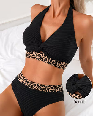 Bikini Räfflad Leopard Färgblock