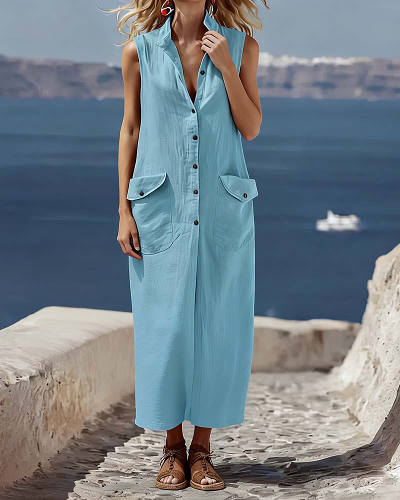 Klänning Casual Lös Ärmlös