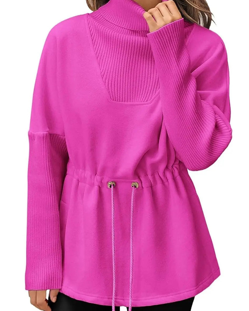 Sweatshirt Hög Krage Lång Ärm Midja Dragsko