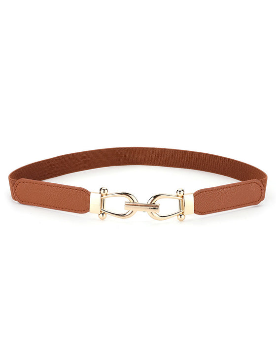 Kvinnor Stretch Midjebälte Retro Elastiskt Smalt Bälte För Damer Med Guldspänne