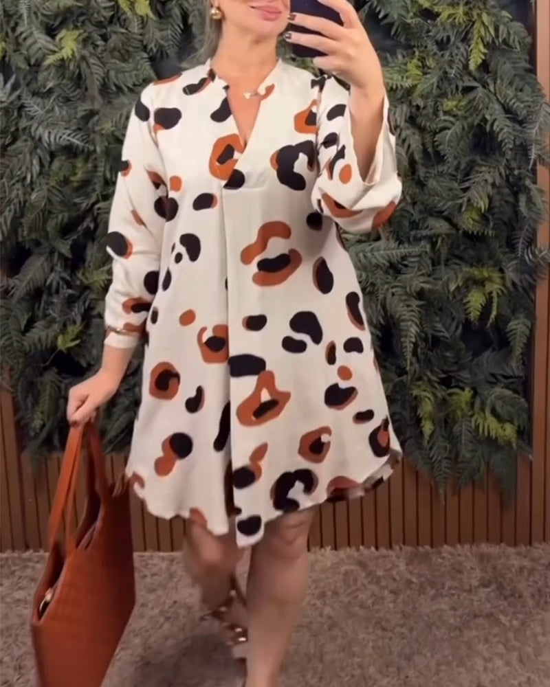 Klänning Tryckt Lång Ärm Lös