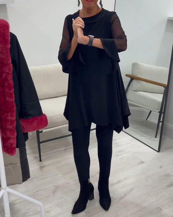 Blus Med Oregelbunden Fåll Och Vida Ärmar