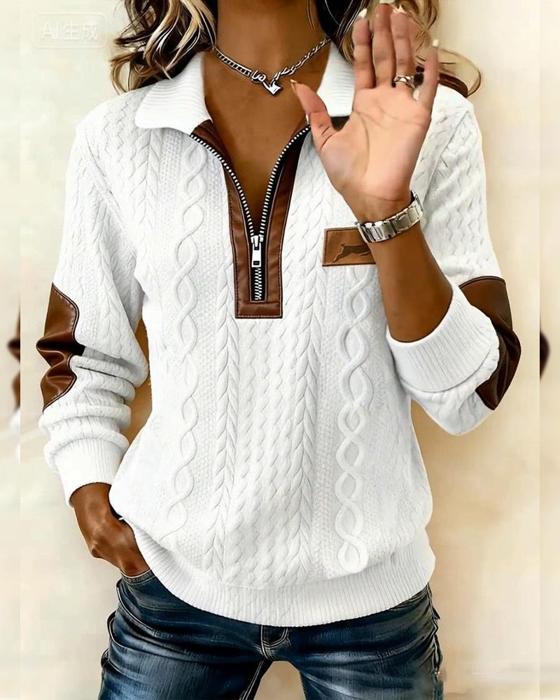 Långärmad Hoodie Med Blixtlås Och Färgblockning