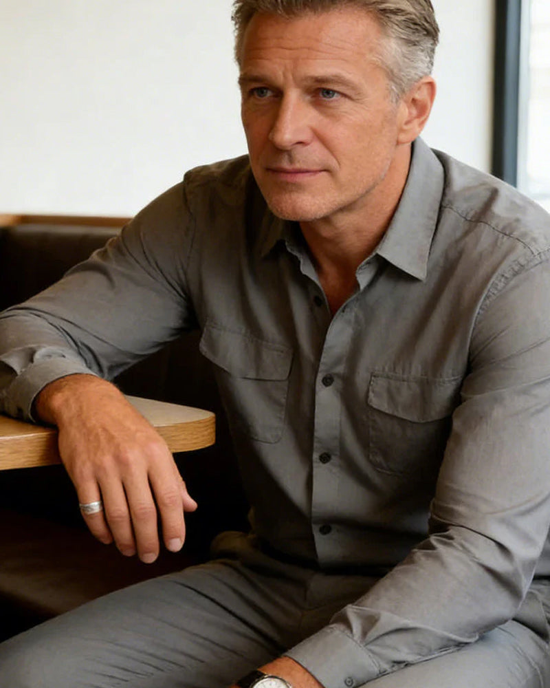 Herr 2-Delad Enfärgad Promenaddräkt - Lös Passform, Skrynkelbeständig, Snygg