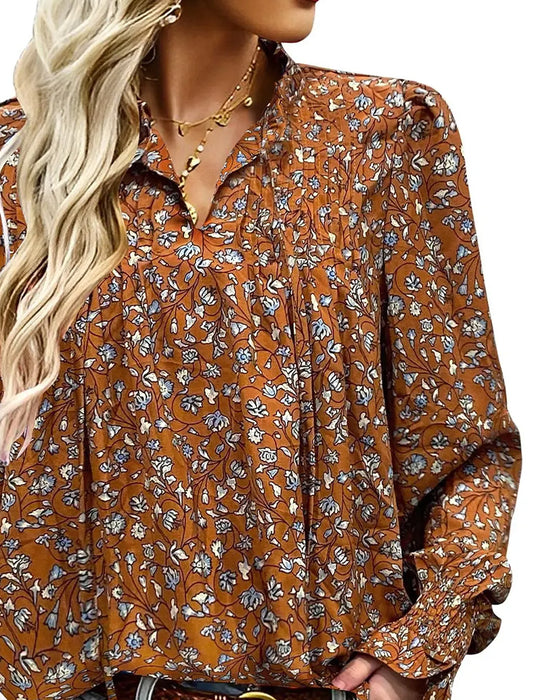 Blus Puffärm Blommig Lång Ärm