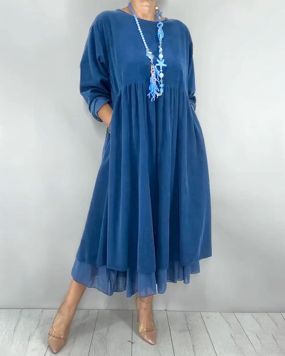 Klänning Dubbelt Lager Lös Mesh Lappverk