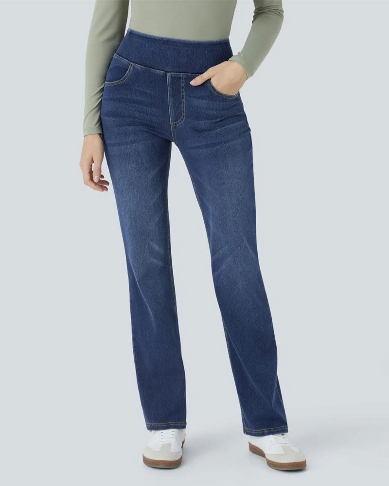 Byxor Hög Midja Jeans Ficka Utsvängd