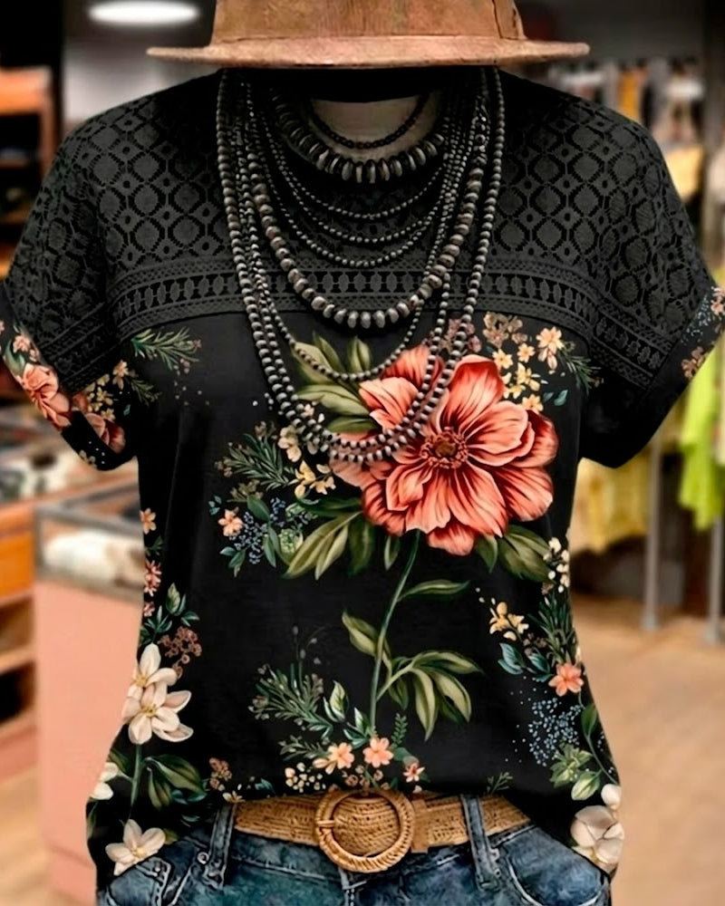 T-Shirt Utskärning Lappverk Kort Ärm