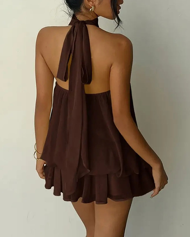 Klänning Halsrem Chiffong Mini