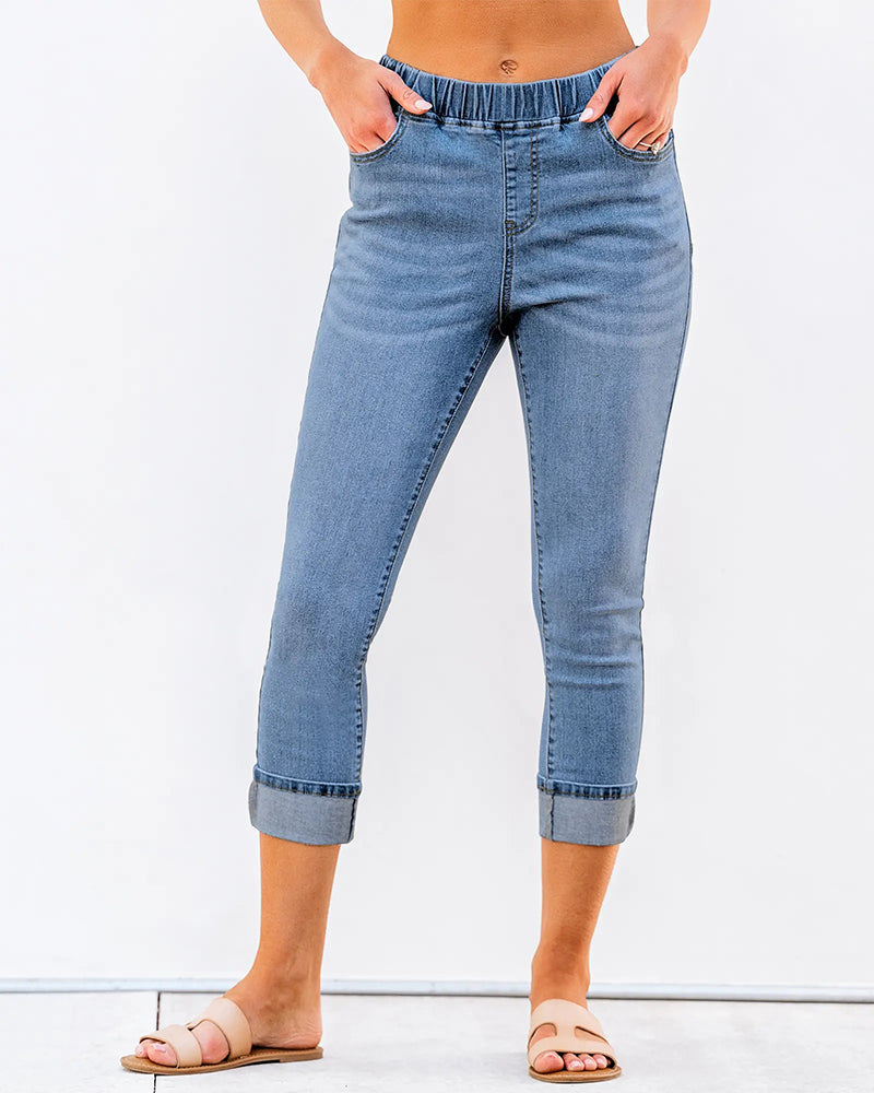 Jeans Elastisk Midja Capri