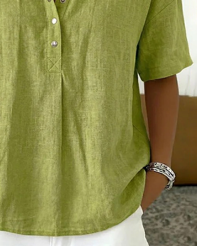 Blus Knapp-Ner Kragad Avslappnad