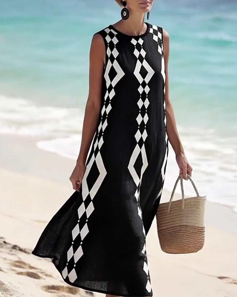 Klänning Ärmlös Diamantmönster Lös