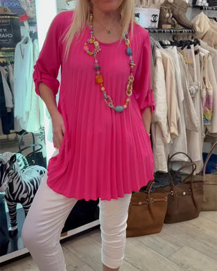 Blus Runde Halsringning Veckad