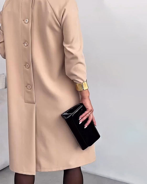 Klänning Knappningsdesign Raglanärm Enfärgad