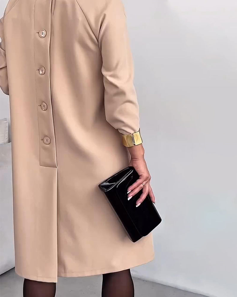 Klänning Knappningsdesign Raglanärm Enfärgad