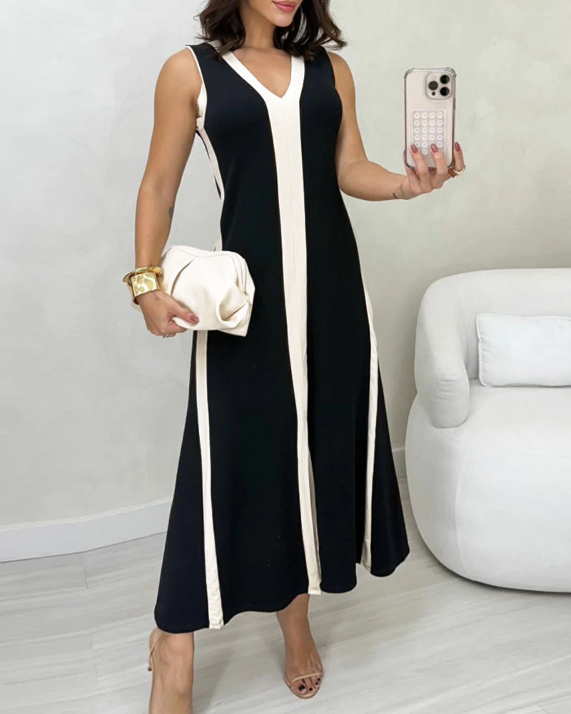 Klänning Färgblockerad Ärmlös Slits Maxi