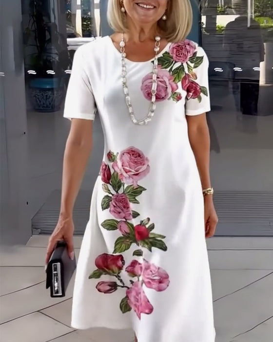 Klänning Kortärmad Rosprint Shift