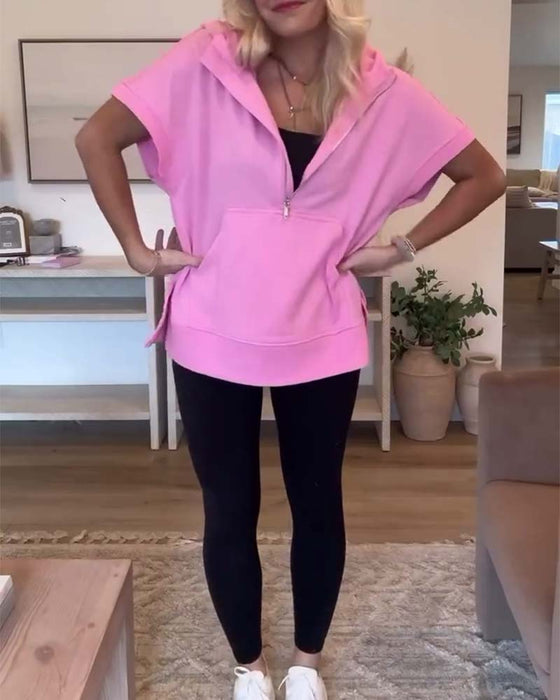 Halv dragkedja med kortärmad huvtröja