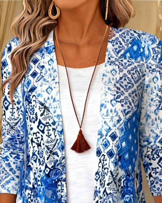 Tryckt Oregelbunden Blus I Faux Tvådelad Stil