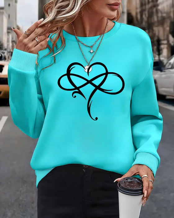 Sweatshirt Avslappnad Långärmad Tryckt Rundhals