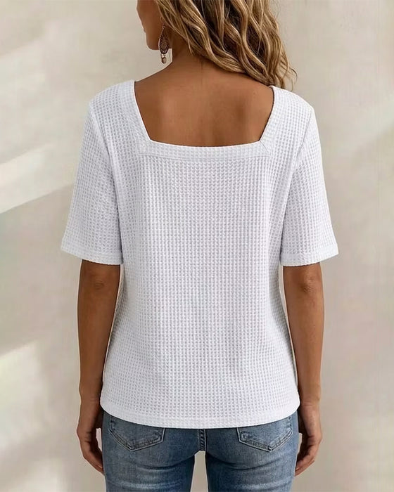 T-Shirt Fyrkantig Hals Knapp Våffla