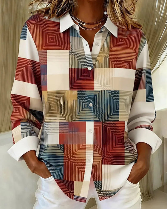 Skjorta Med Slag, Rutigt Mönster Och Knäppning