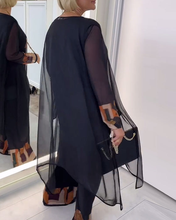 Kostym Elegant Långärmad Tryckt Vida Ben